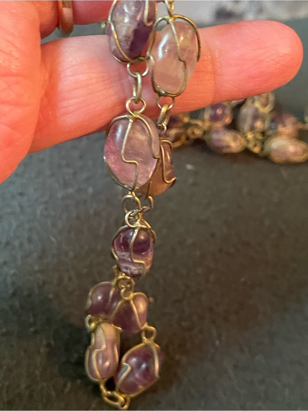 Amethyst Purple Wire-Wrapped Stone Necklace 34” - Picture 7 of 9